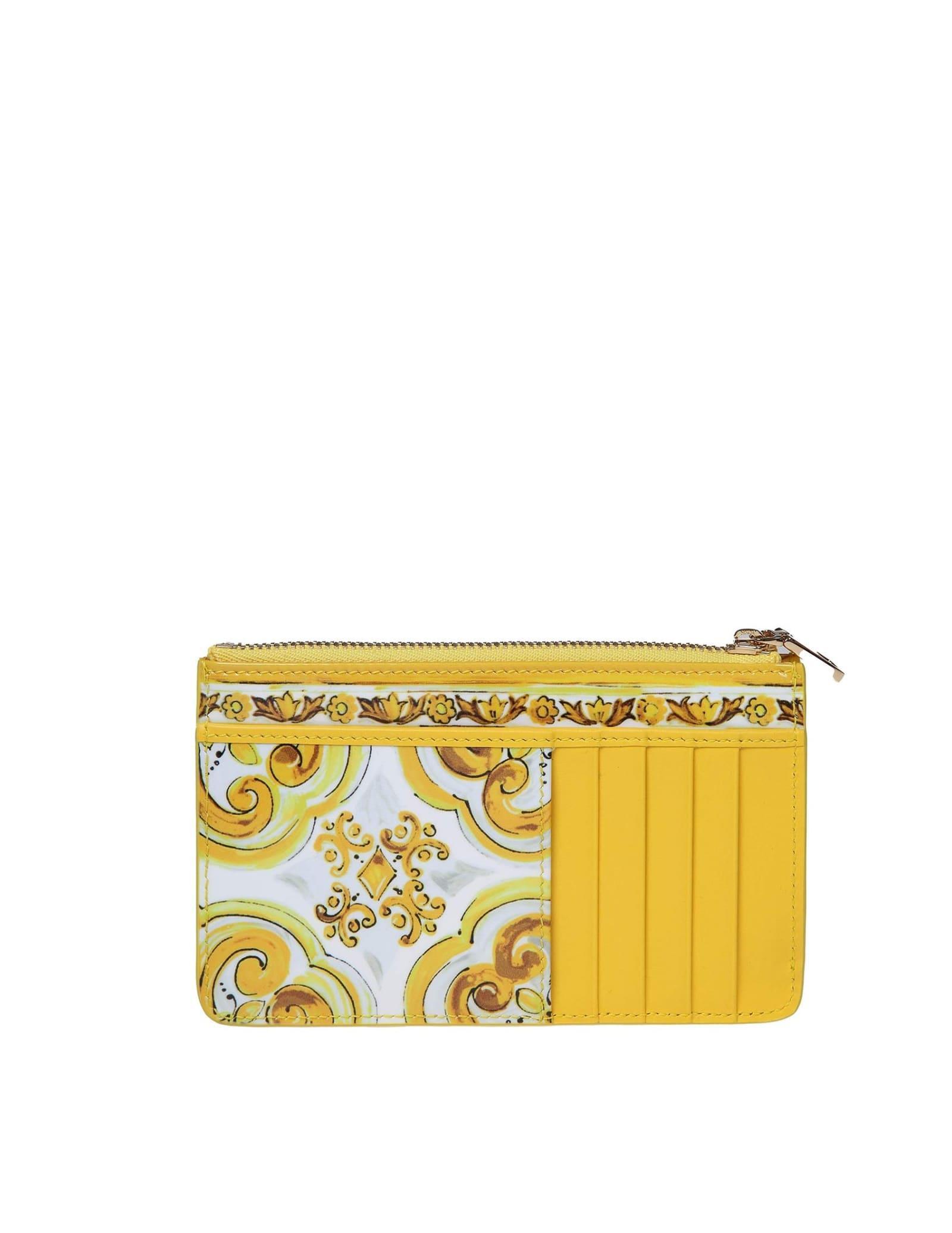 DOLCE & GABBANA Yellow Polished Leather Card Holder Product Image