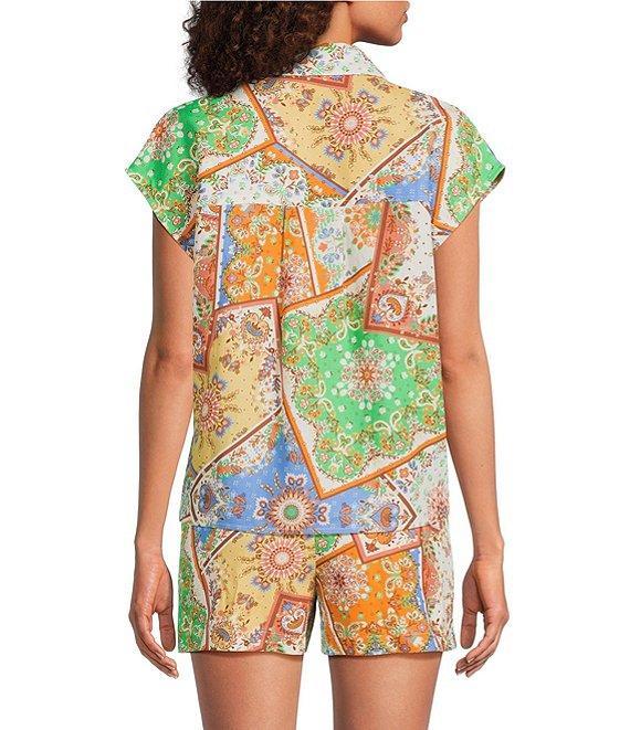 Current Air Coordinating Patchwork High Waisted Linen Blend Pull-On Shorts Product Image