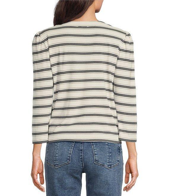 Democracy Knit Stripe Scoop Neck 3/4 Sleeve Top Product Image