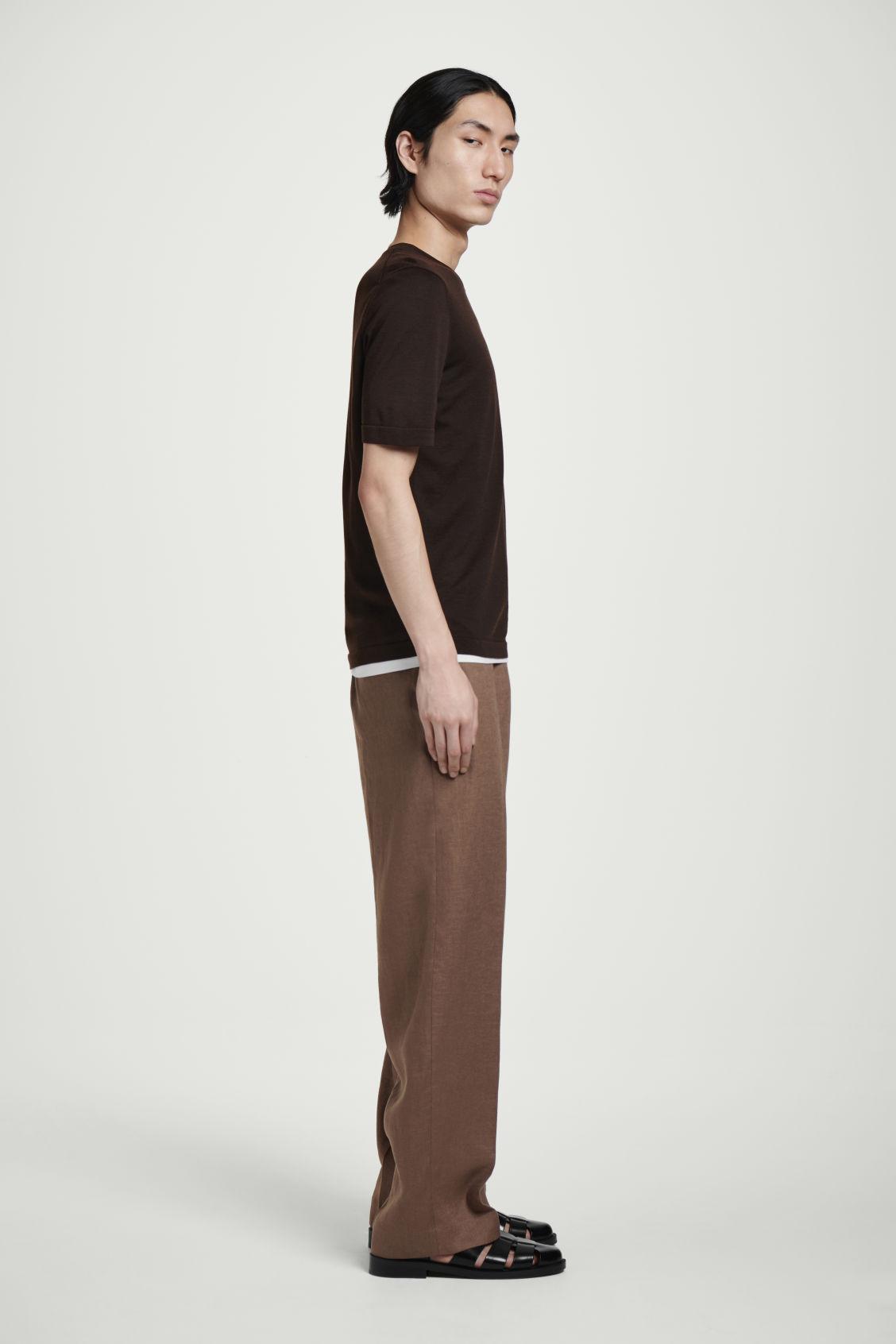 ELASTICATED LINEN STRAIGHT-LEG PANTS Product Image