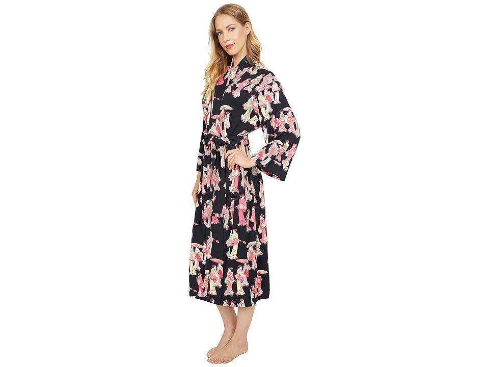 Natori Geisha Printed Cozy Knit Long Sleeve Tie Waist Mid Wrap Robe Product Image