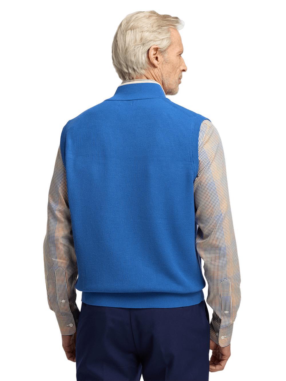 Cotton Full Zip Mock Neck Vest - Blue Product Image
