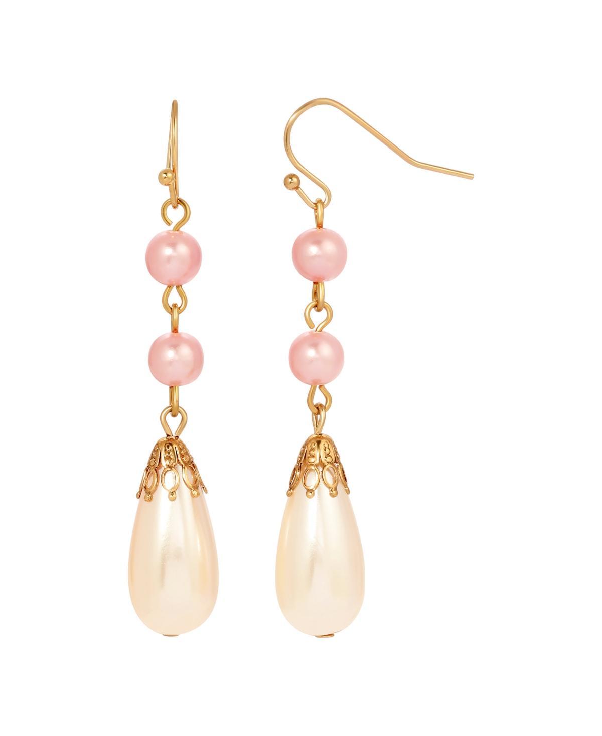 1928 Pink And White Pearl Drop Earrings, Womens Product Image