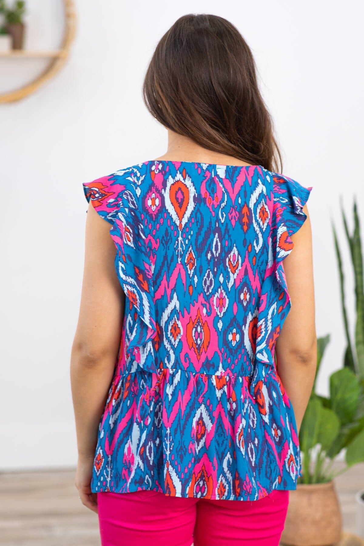 Royal Blue and Pink Abstract Print Top Product Image