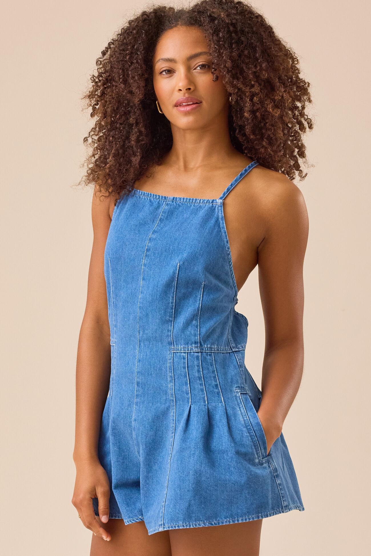 Nichole Denim Halter Romper Product Image