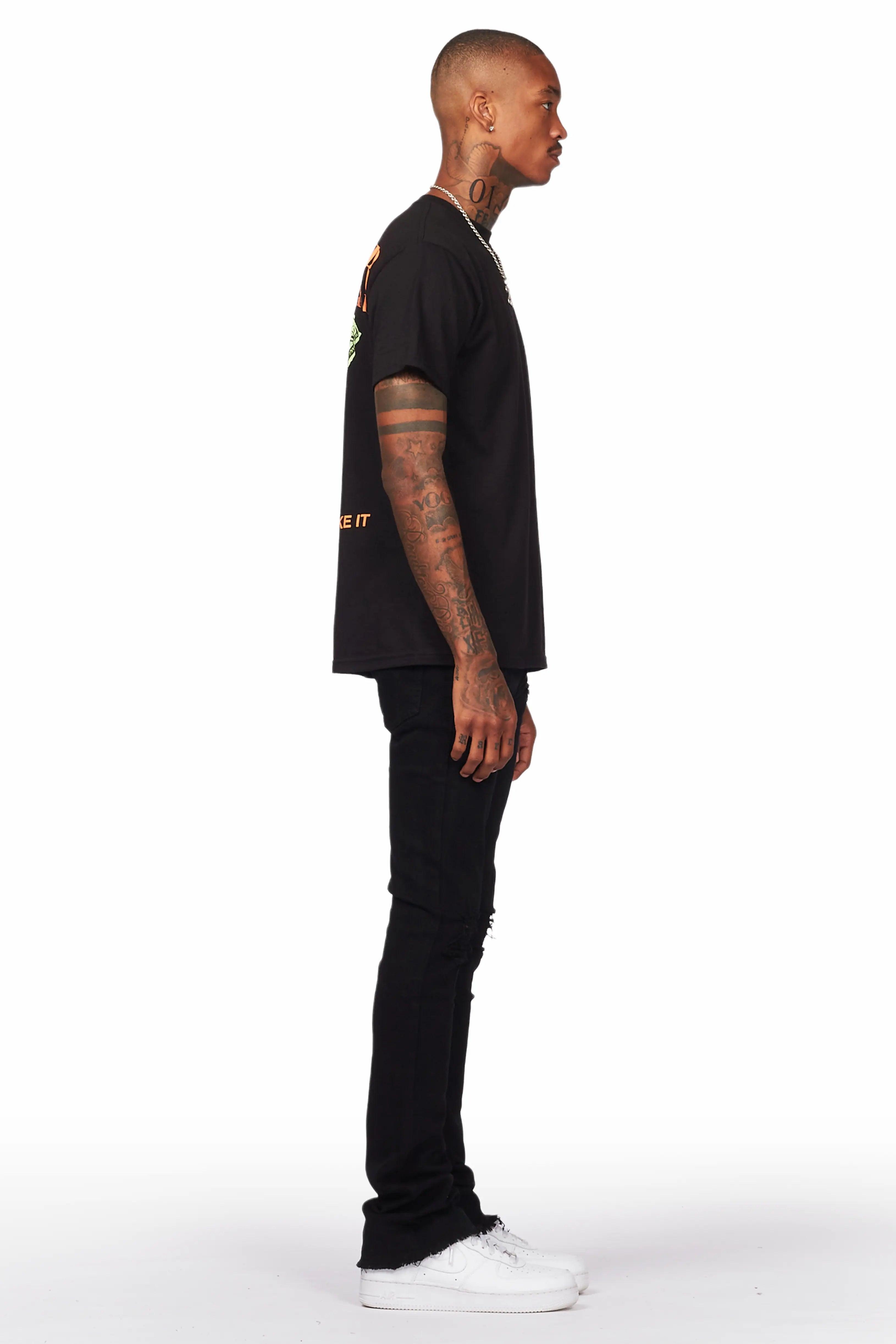 Rebel Black Stacked Flare Jean Male Product Image