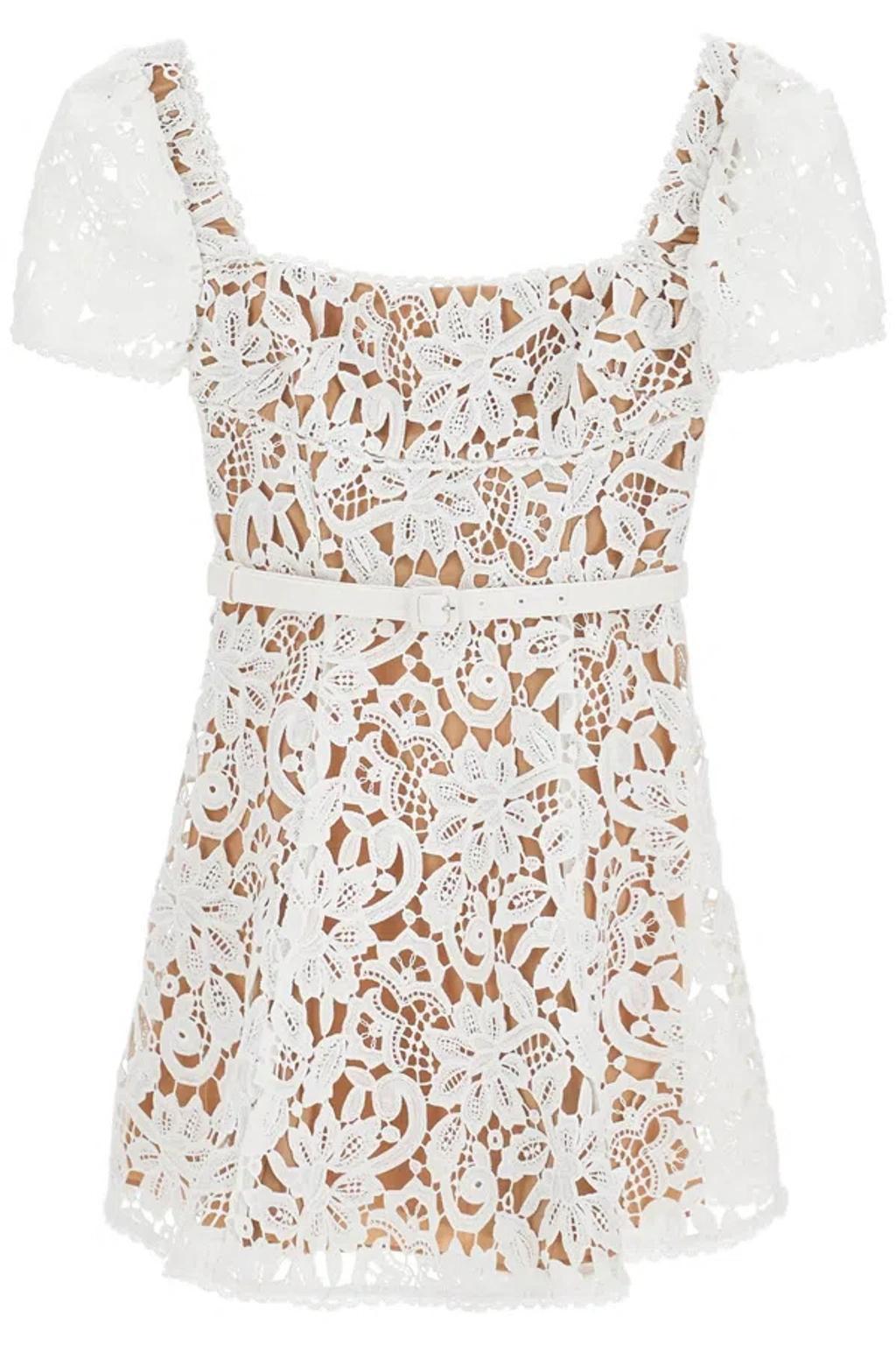 Floral-lace Mini Dress In White Product Image