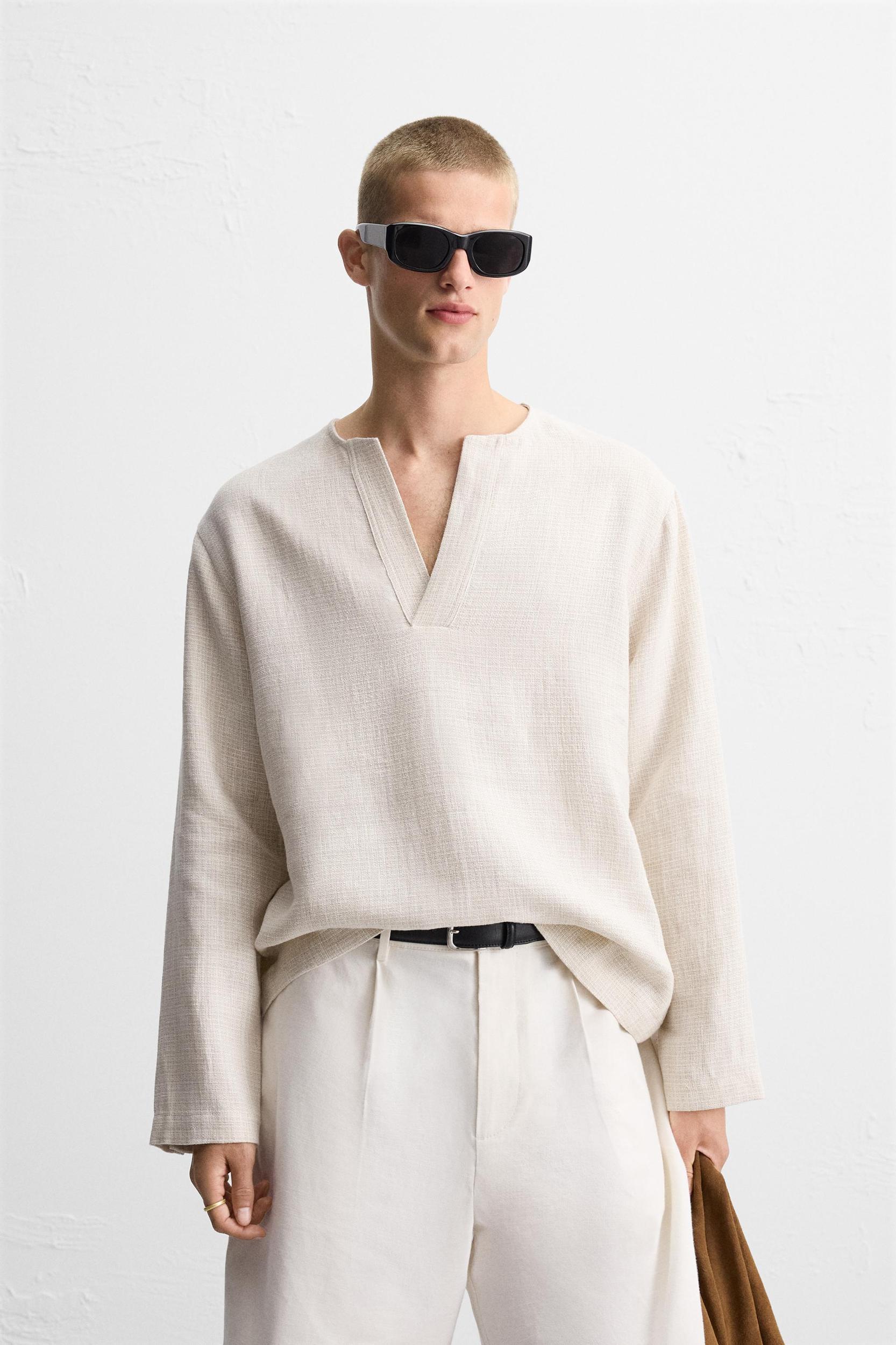 TEXTURED LINEN BLEND POLO SHIRT Product Image