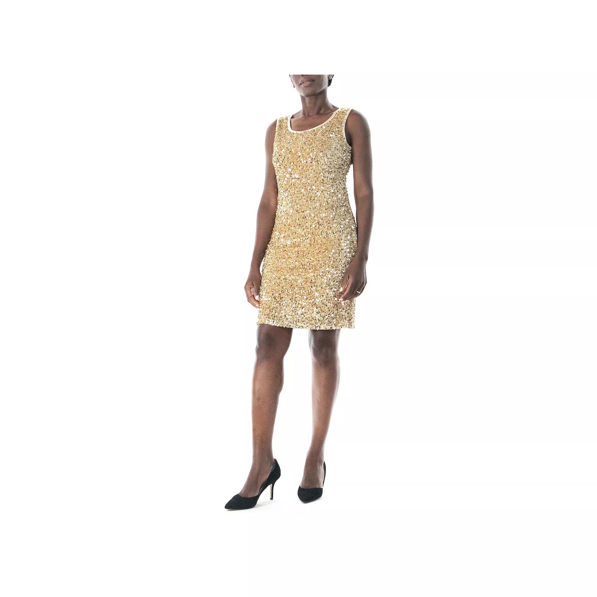 Women's Nina Leonard Sequin Sheath Dress, Size: Small, Gold Gold Product Image