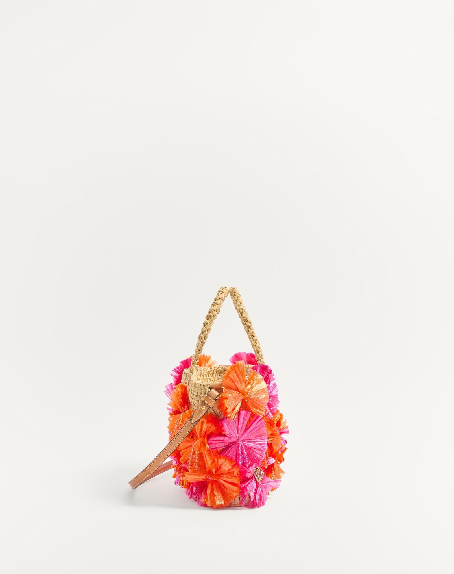 Small Raffia Shopping Bag With Flowers And Beads Product Image