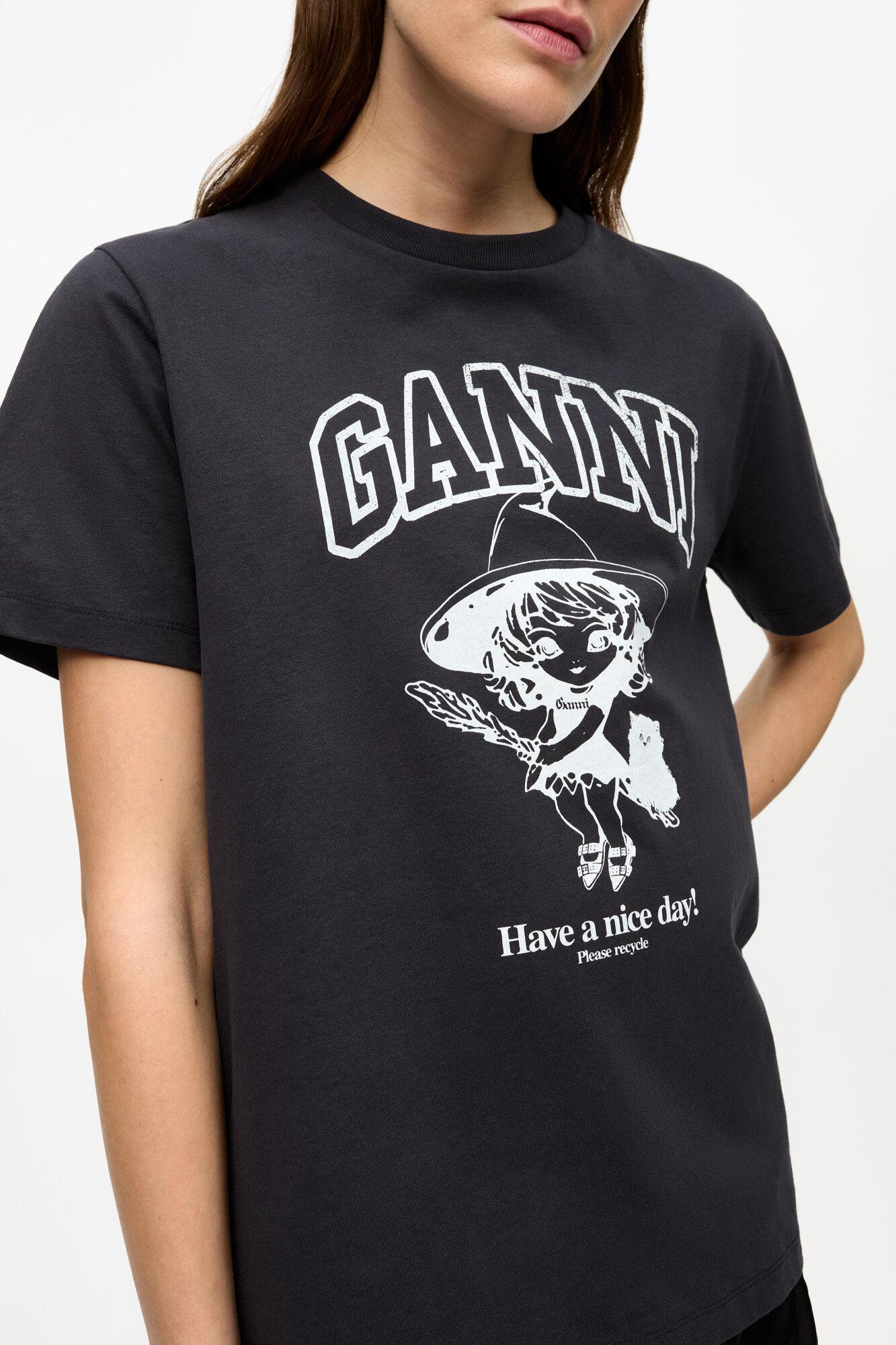 Black Basic Cotton Witch Relaxed T-shirt Product Image