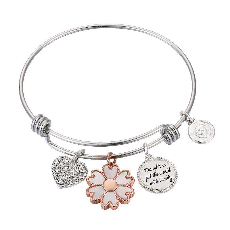 Love This Life Mother-of-Pearl Heart Flower Daughter Bangle Bracelet, Womens Two Tone Product Image