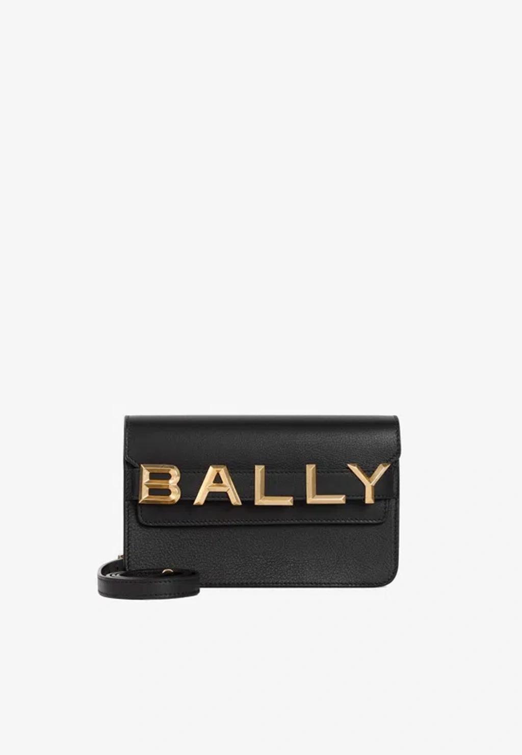 BALLY Logo-plaque Grained Calf Leather Shoulder Bag In Black Product Image