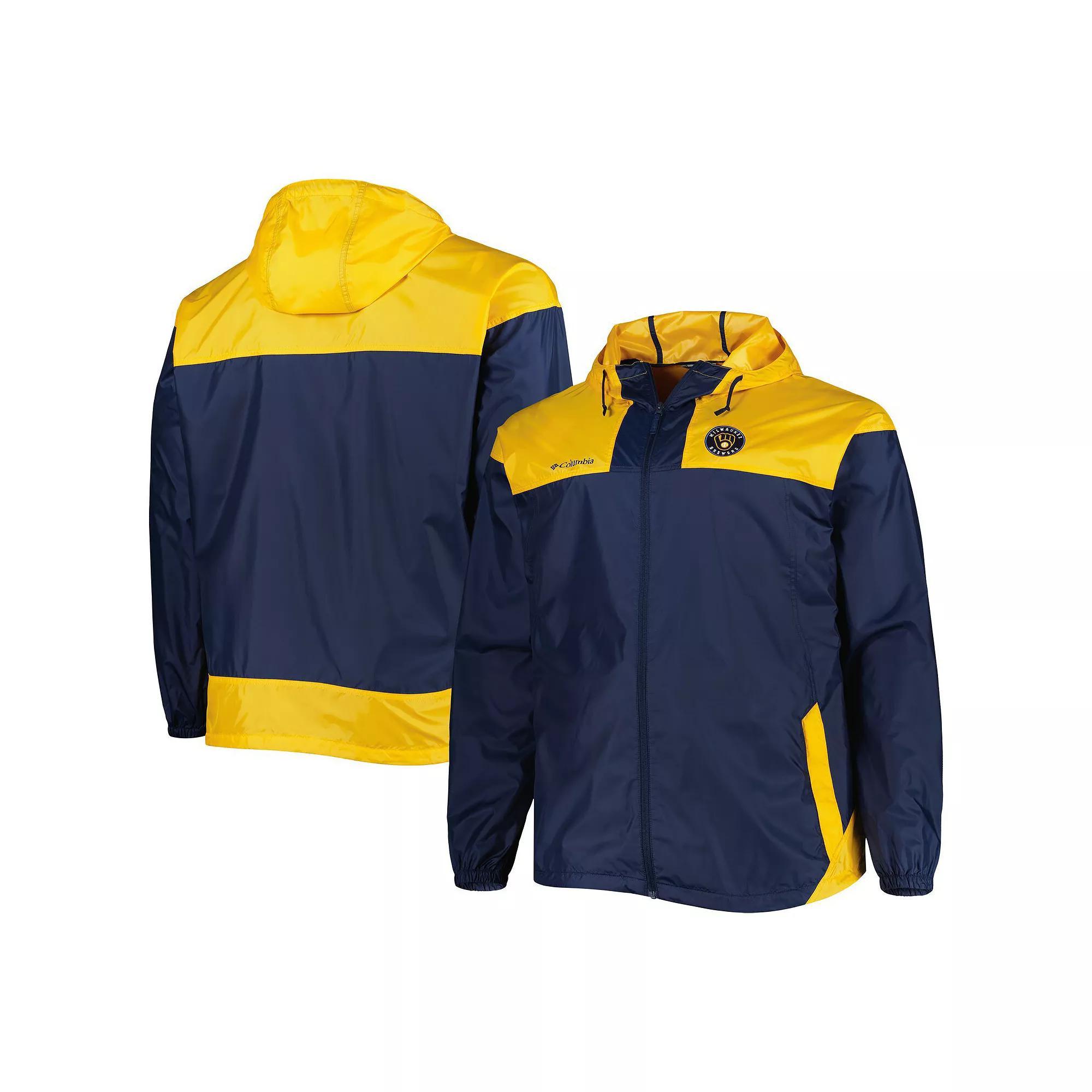Men's Columbia Navy Milwaukee Brewers Flash Forward Challenger Omni-Shade Full-Zip Windbreaker, Size: 1XB, Blue Product Image