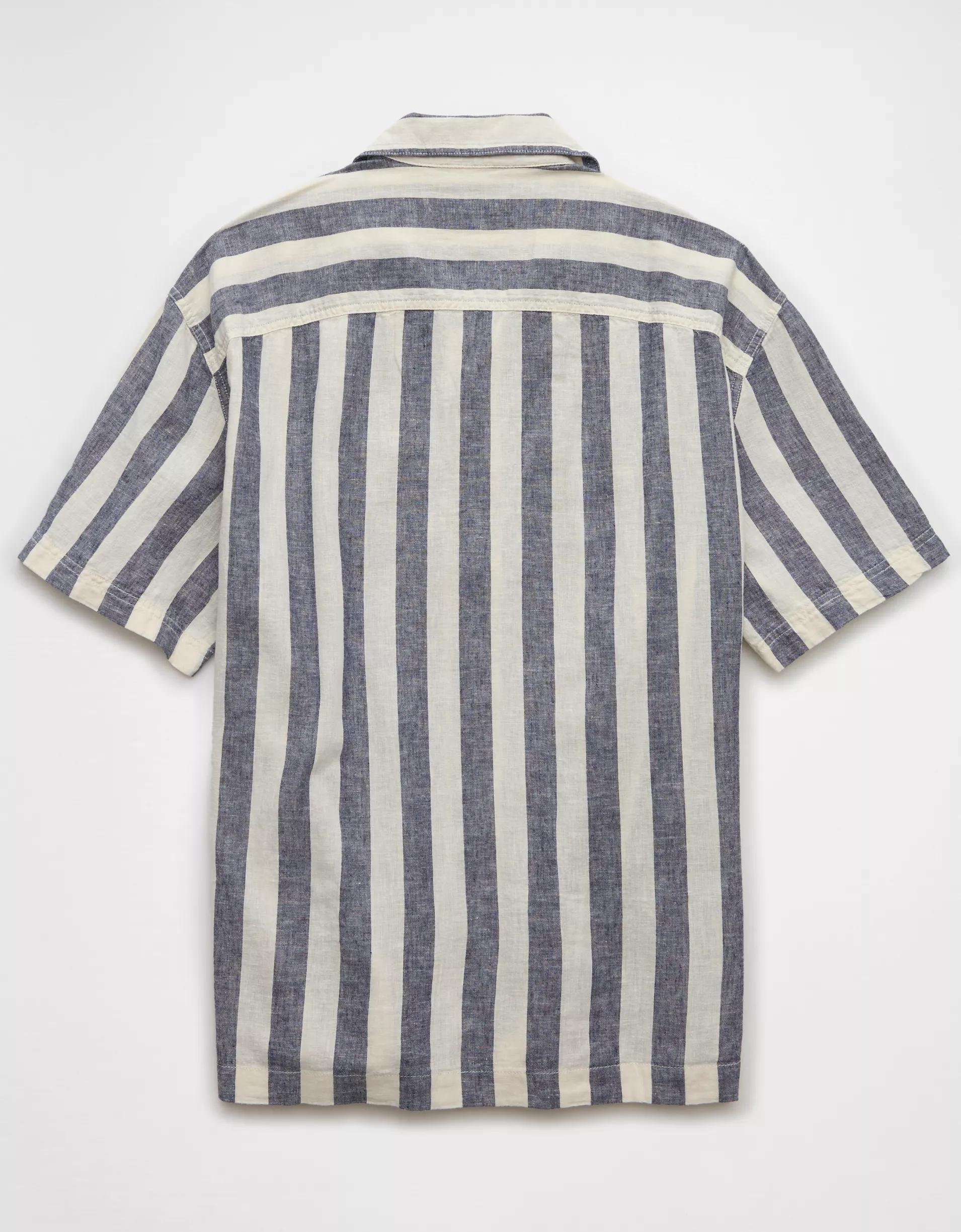 AE Poolside Linen-Blend Striped Button-Up Shirt Product Image