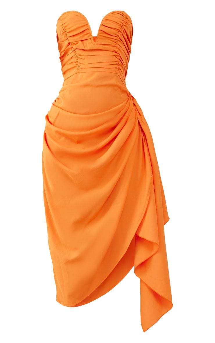 Orange Ruched Plunge Midaxi Dress Product Image