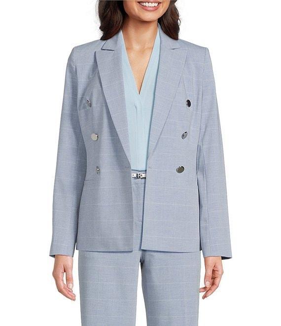 Calvin Klein Notch Collar Long Sleeve Windowpane Double Breasted Jacket Product Image