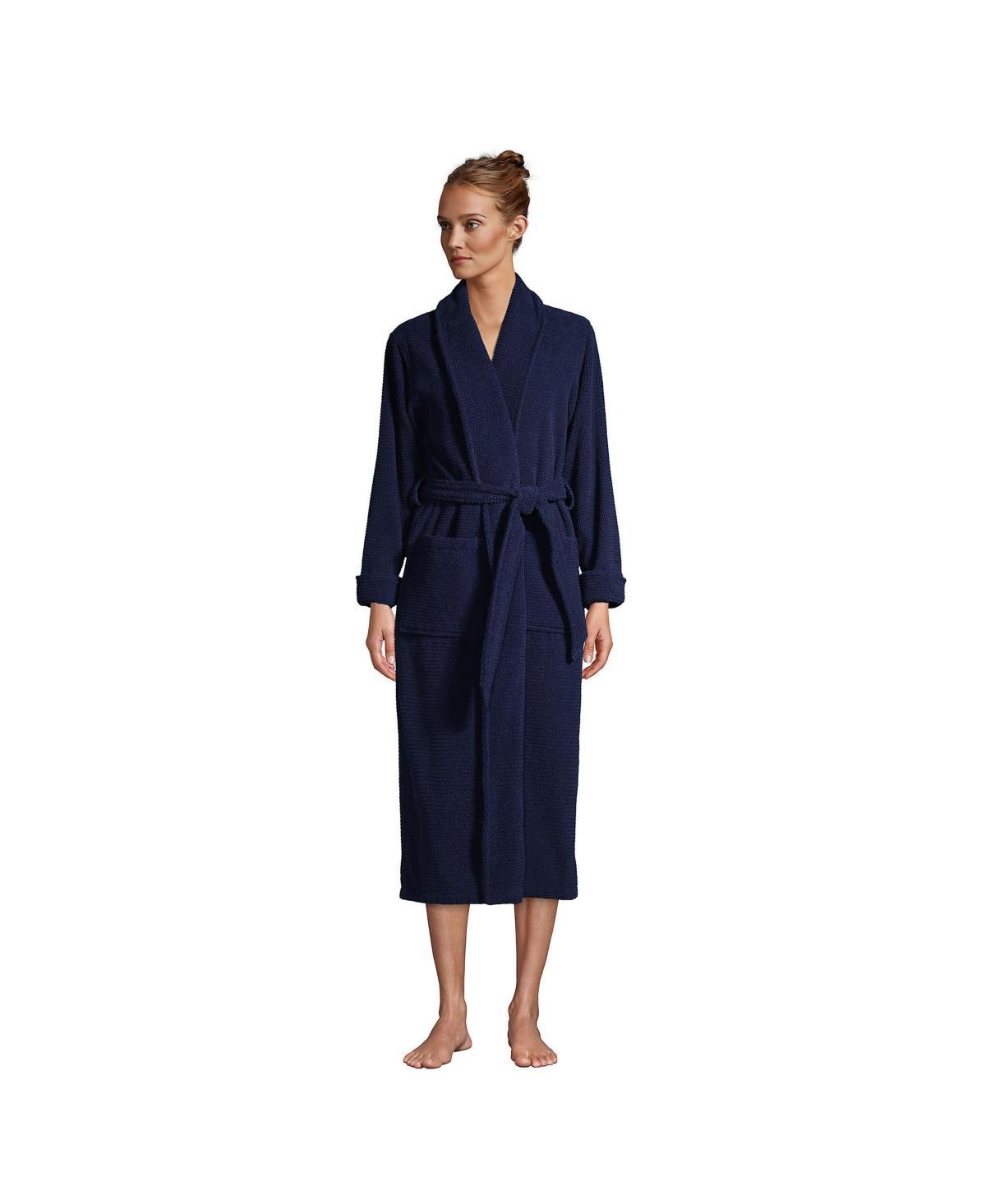 Petite Lands End Cotton Terry Long Spa Bath Robe, Womens Deep Blue Product Image