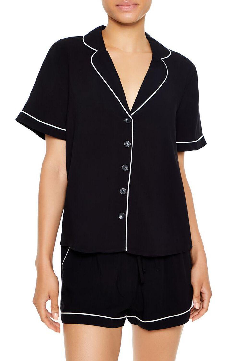 Piped-Trim Shirt & Shorts Pajama Set | Forever 21 Product Image