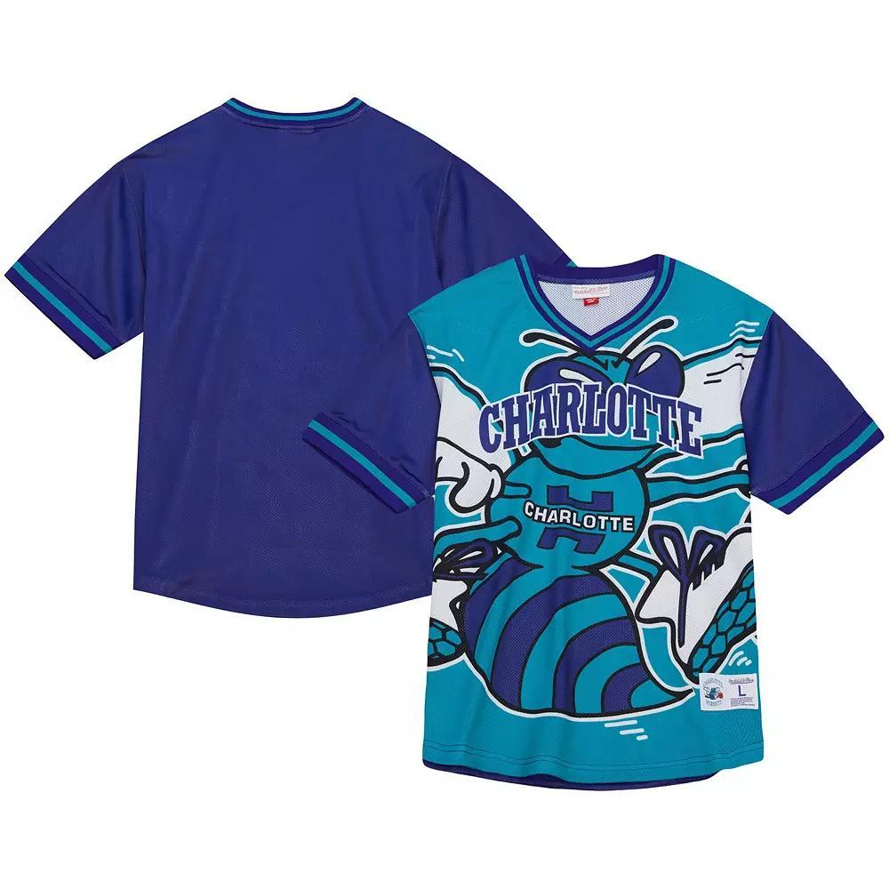 Men's Mitchell & Ness  Teal Charlotte Hornets Jumbotron 3.0 Mesh V-Neck T-Shirt, Size: Large, Chr Blue Product Image