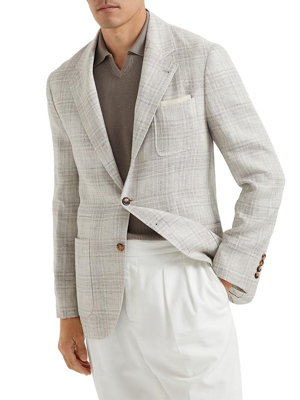 Mens Prince of Wales Deconstructed Blazer with Patch Pockets Product Image