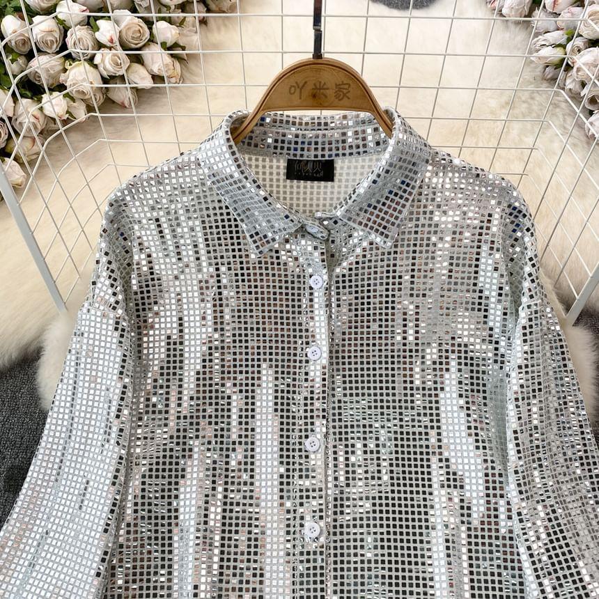 Long-Sleeve Sequin Shirt Product Image