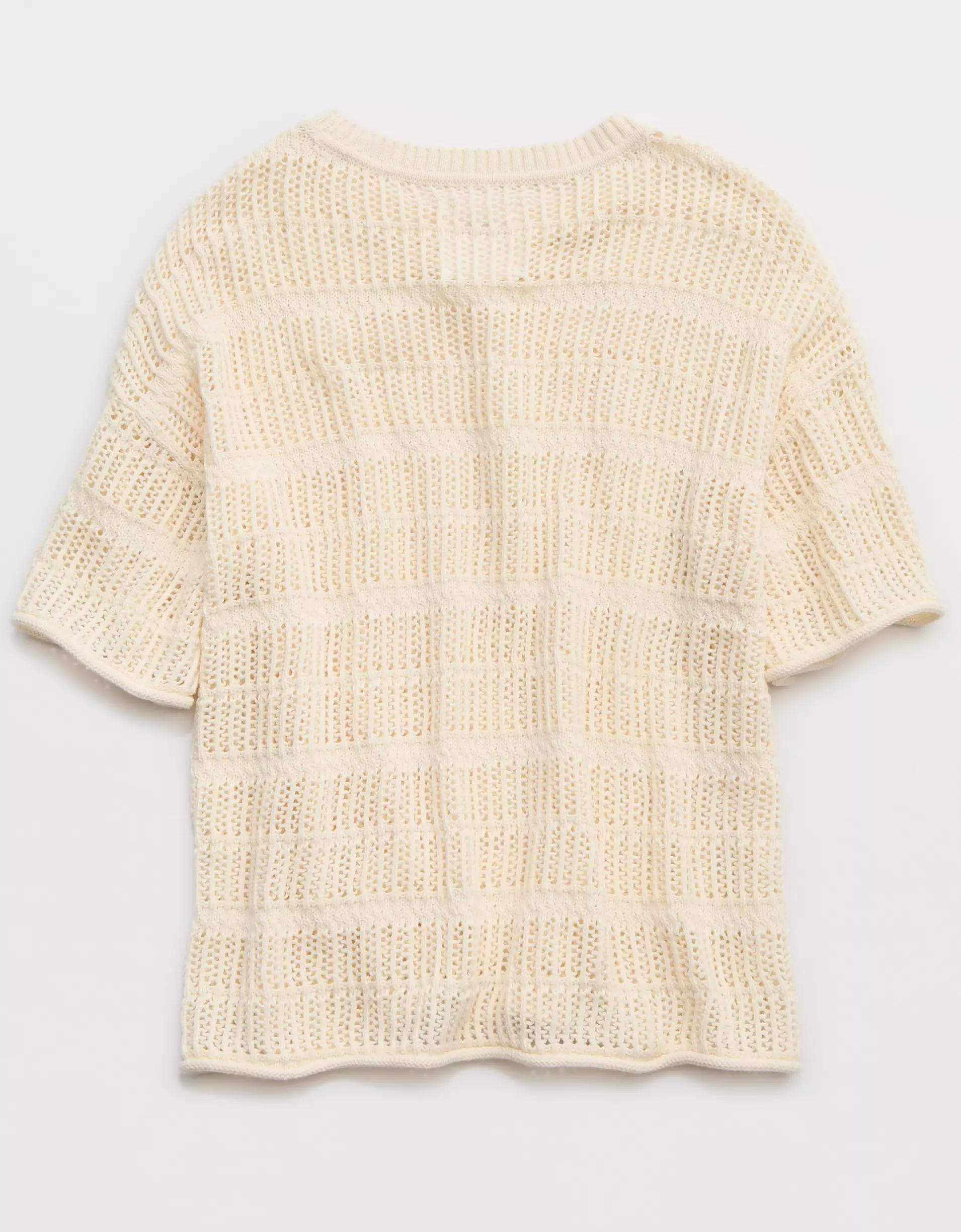 Aerie Crochet Oversized Short Sleeve Sweater Product Image