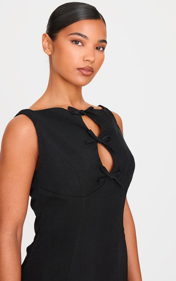Black Woven High Neck Bow Mini Dress Product Image