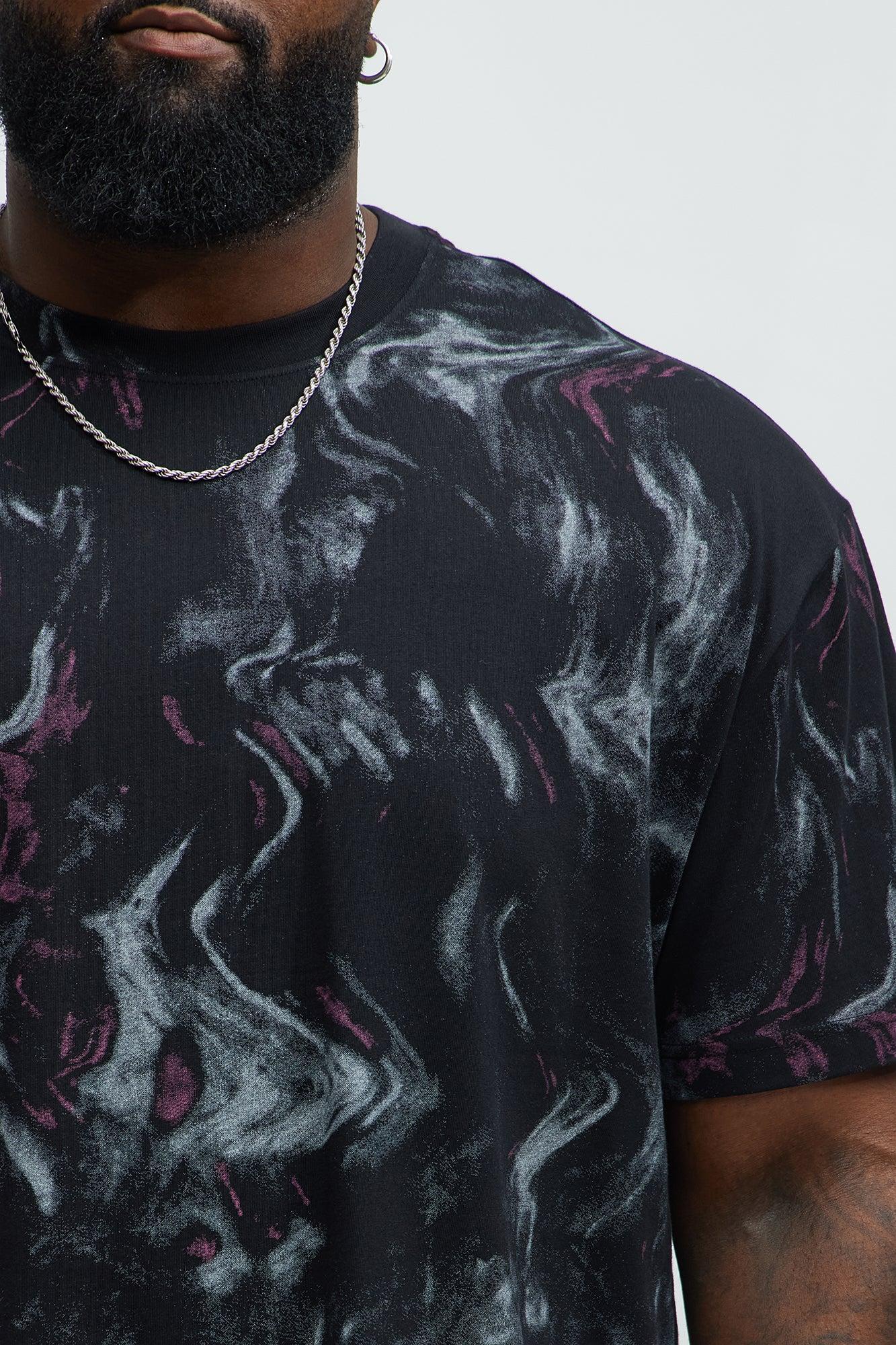 Marble Print Relaxed Tee - Black/combo Product Image