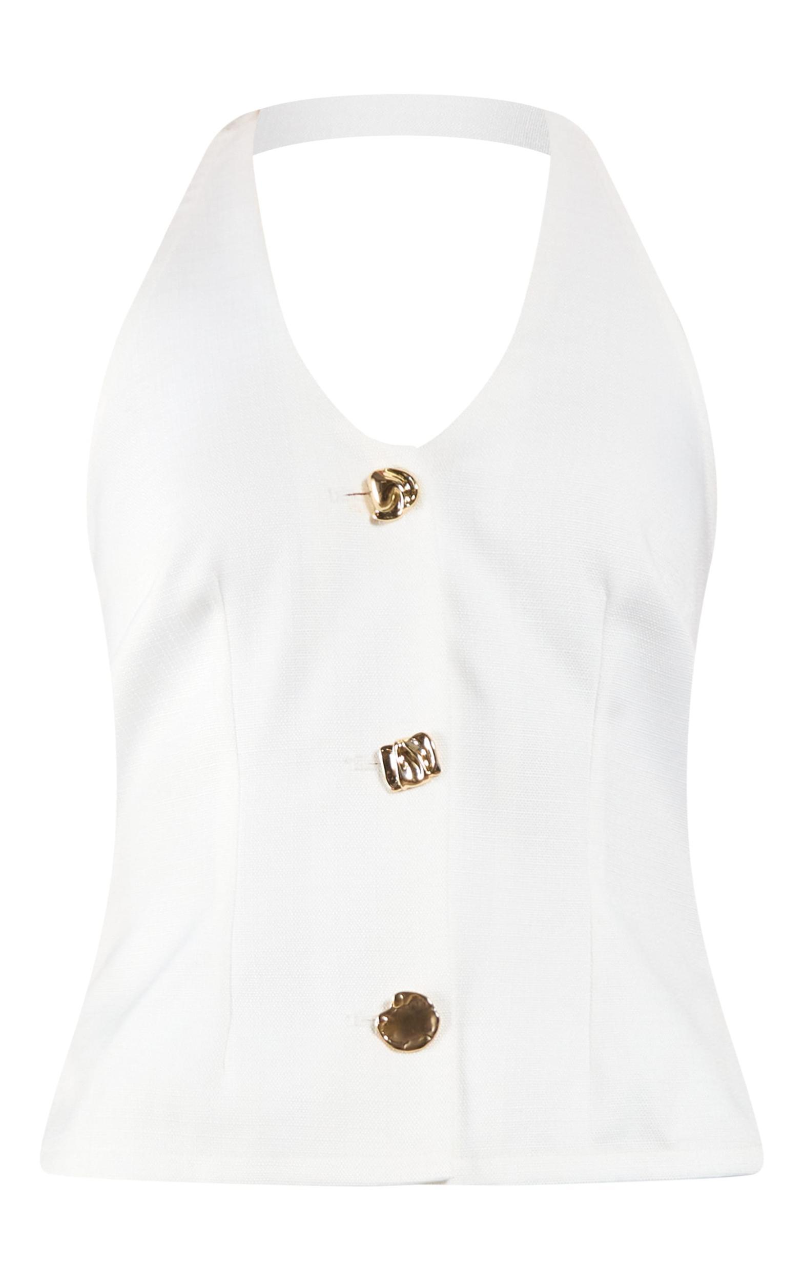  Cream Trim Detail Textured Woven Vest Product Image