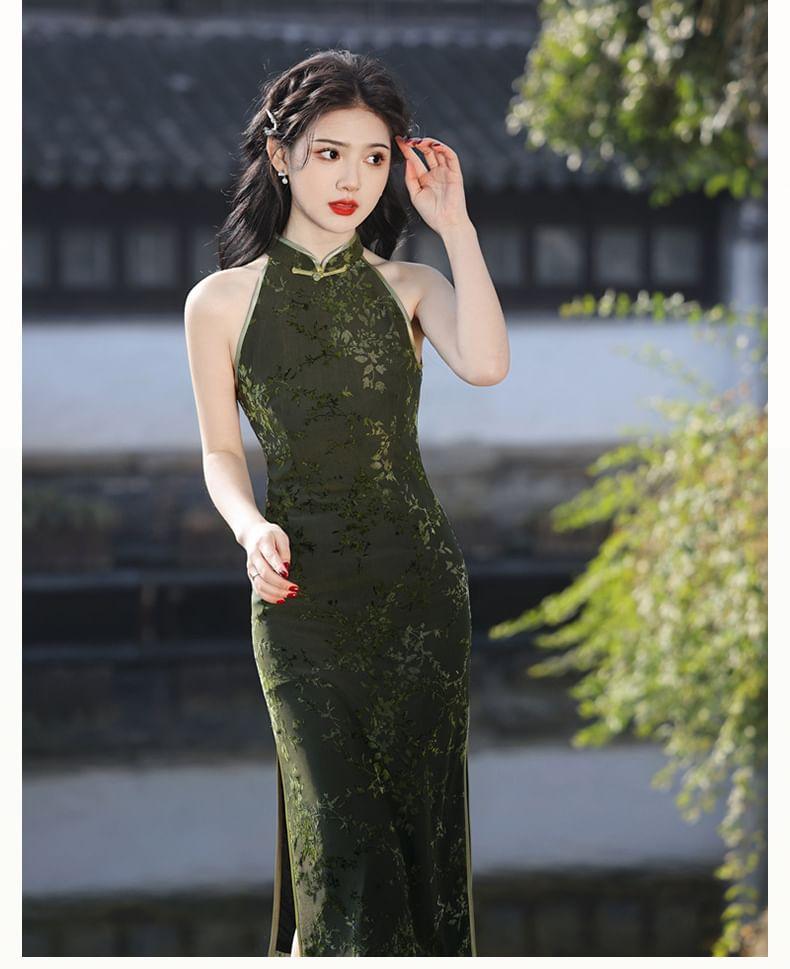 Sleeveless Mesh Tie Dye Midi Qipao Dress Product Image