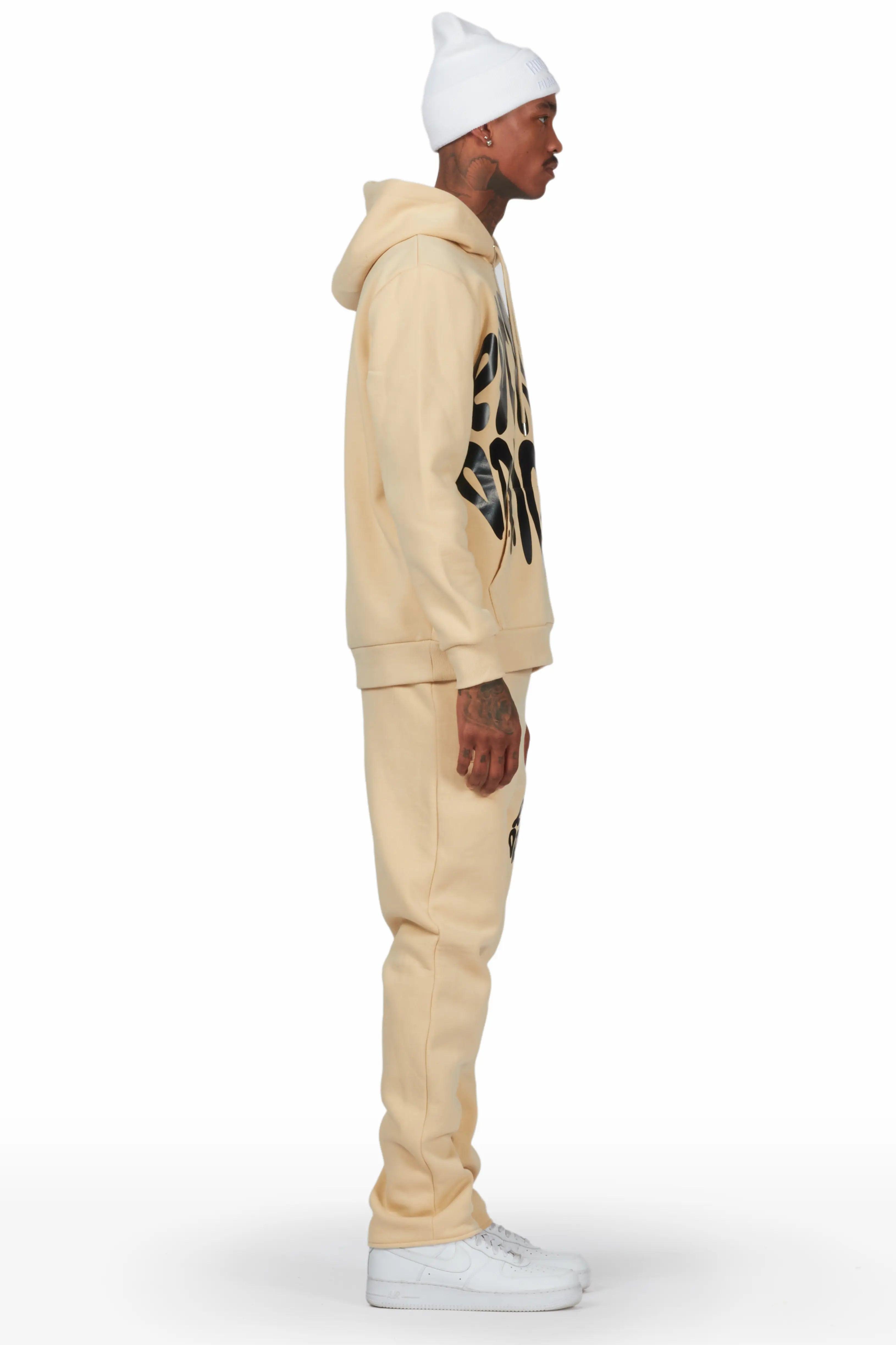 Thierry Beige Hoodie Slim Fit Track Set Male Product Image