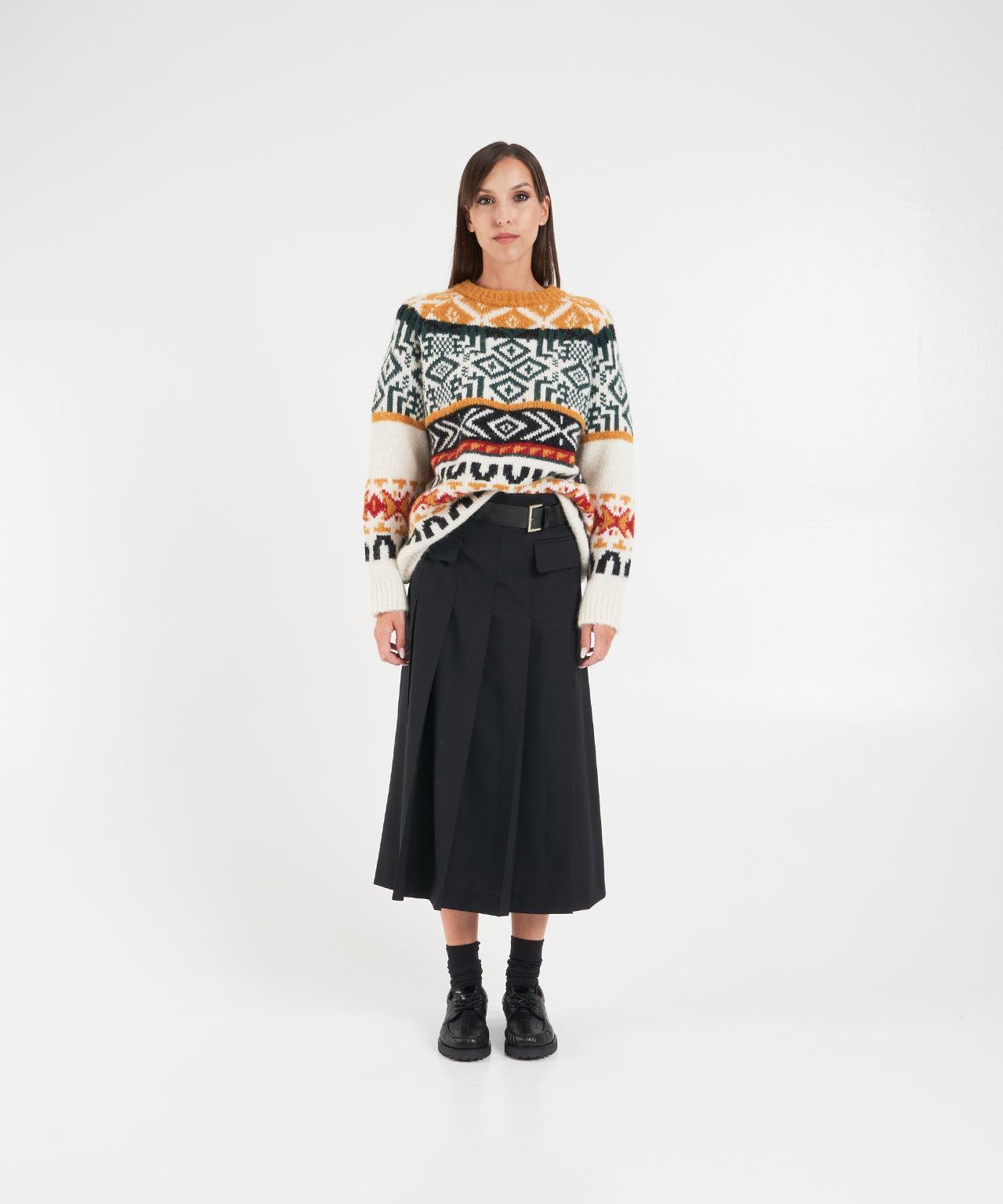 Midi pleated skirt with waist belt Product Image