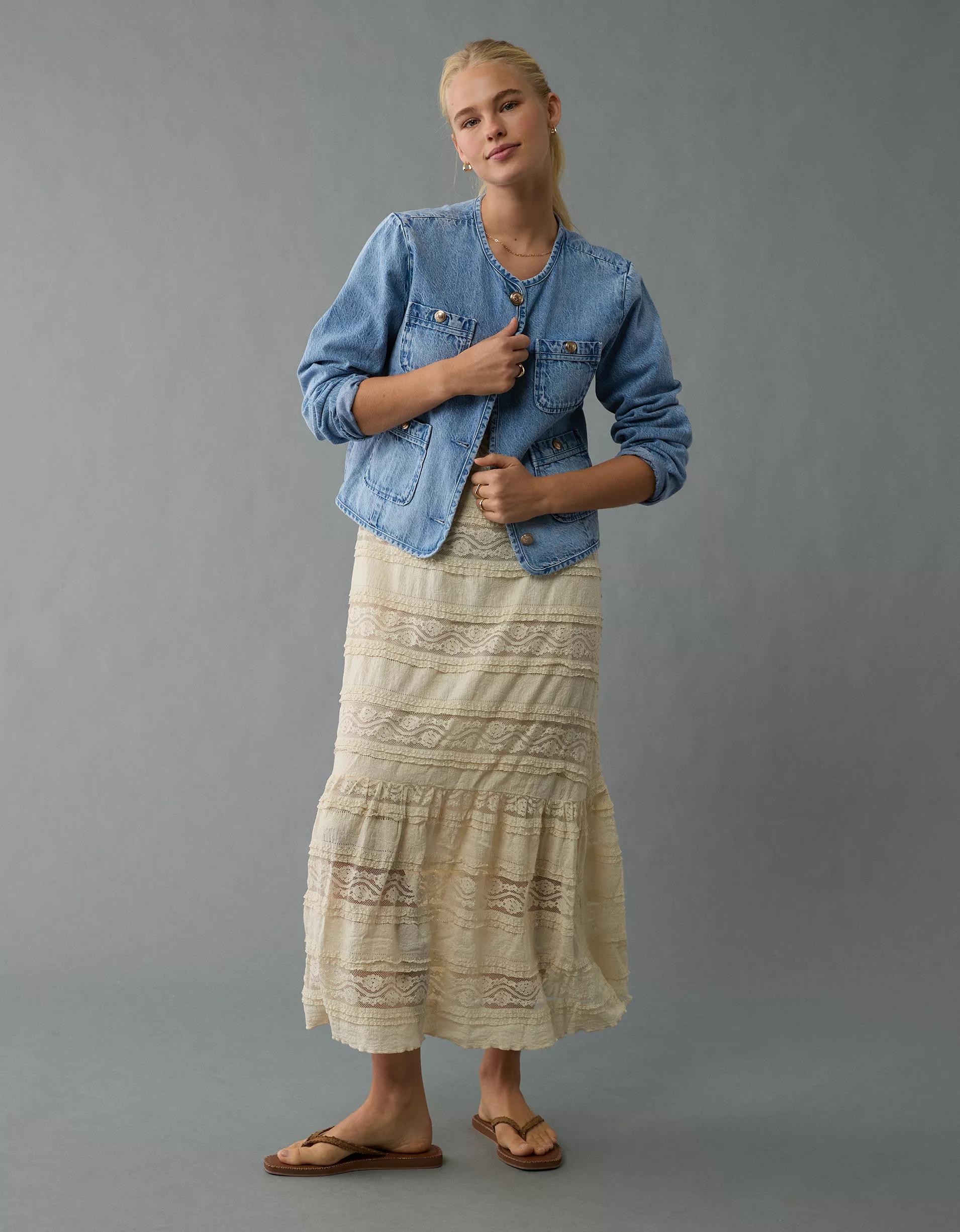 AE Collarless Denim Jacket Product Image