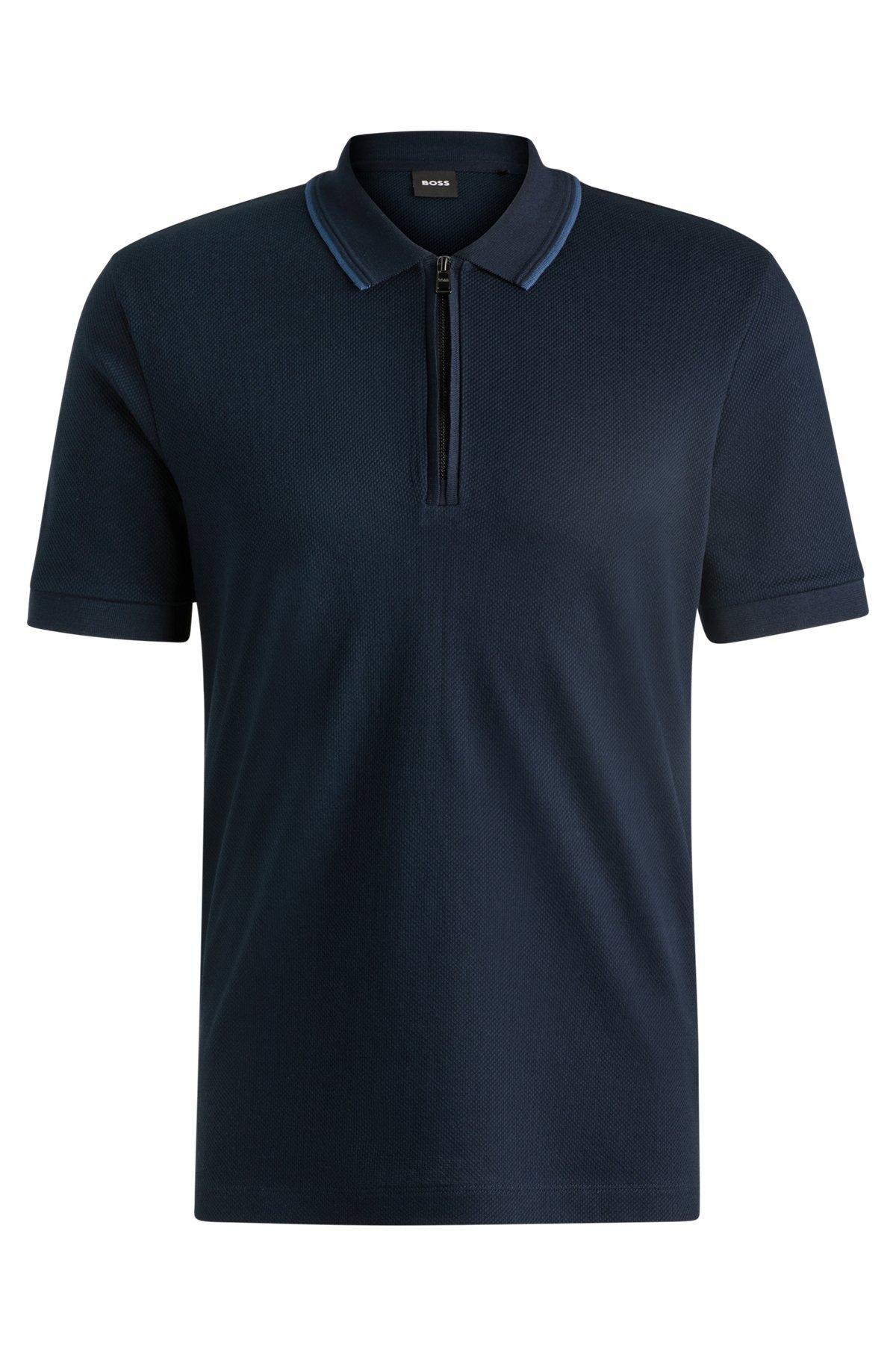 Structured-cotton polo shirt with zip placket Product Image