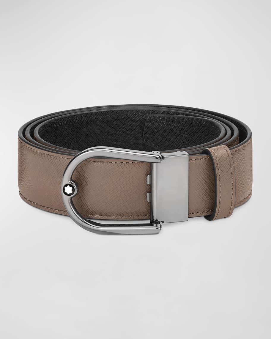 Montblanc Mens Reversible Saffiano Leather Horseshoe Buckle Belt Product Image