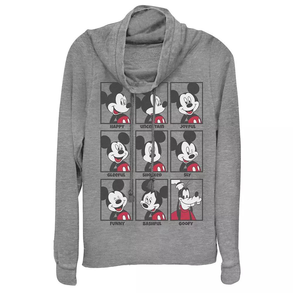 Disney Mickey Mouse Juniors' Emotions Cowlneck Graphic Lightweight Long Sleeve, Girl's, Size: 4XL, Gray Grey Product Image