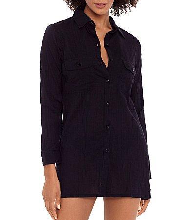 Lauren Ralph Lauren Crushed Cotton Camp Shirt Women's Swimwear Product Image