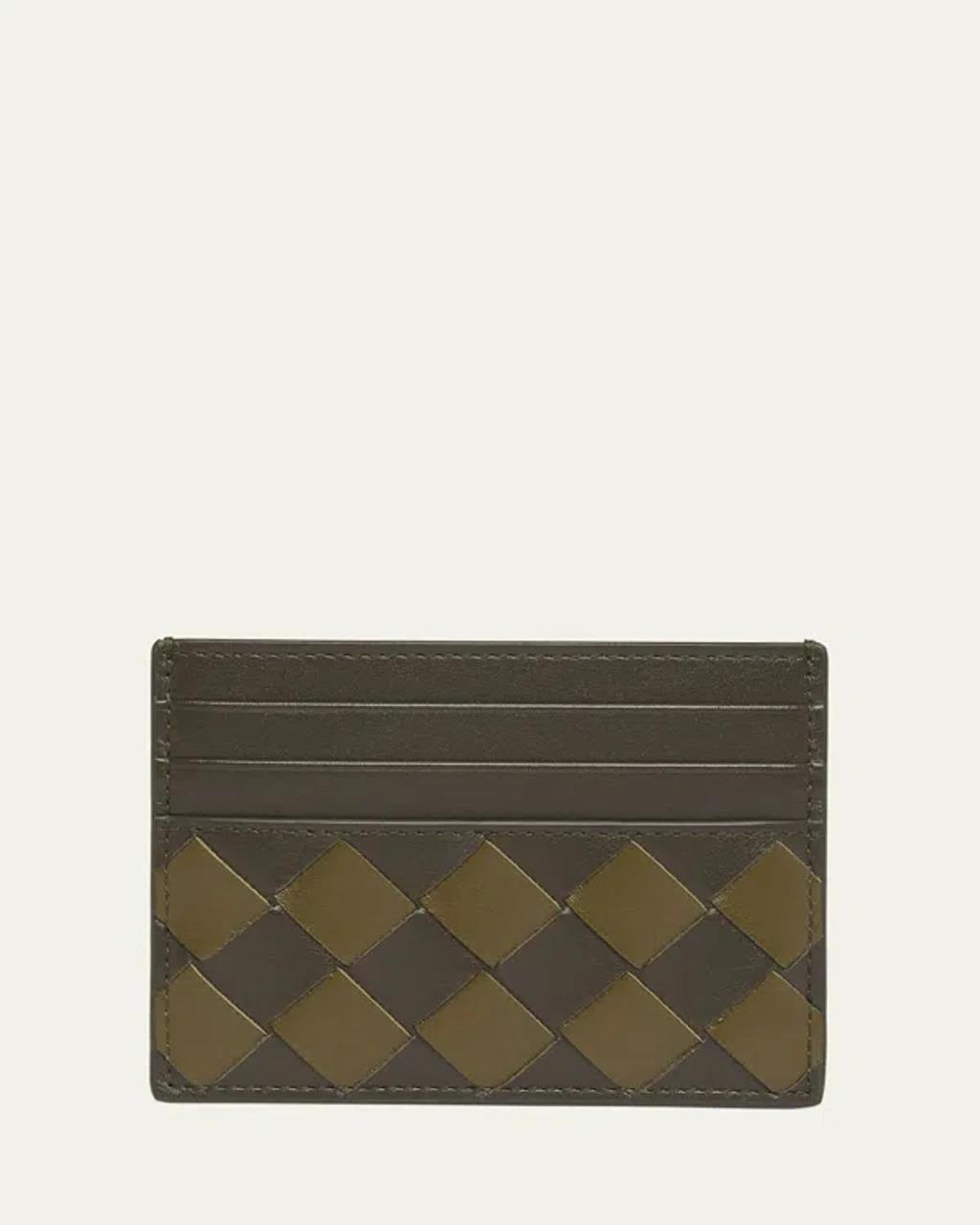 Men's Intrecciato Credit Card Case in Kaki/olive oil Product Image