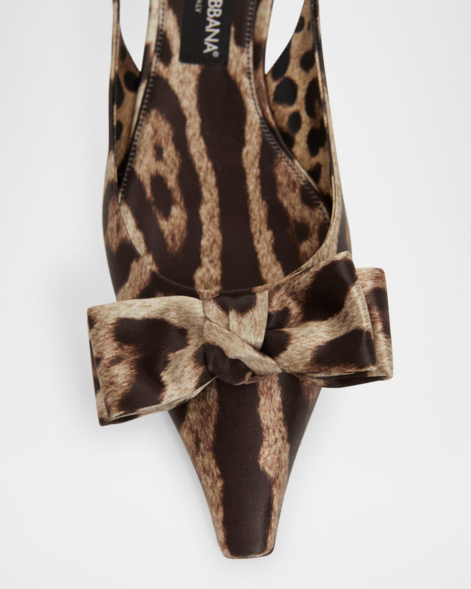 Leopard Satin Bow Slingback Pumps Product Image