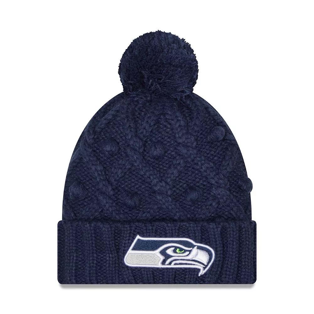 Women's New Era College Navy Seattle Seahawks Toasty Cuffed Knit Hat with Pom, Blue Product Image
