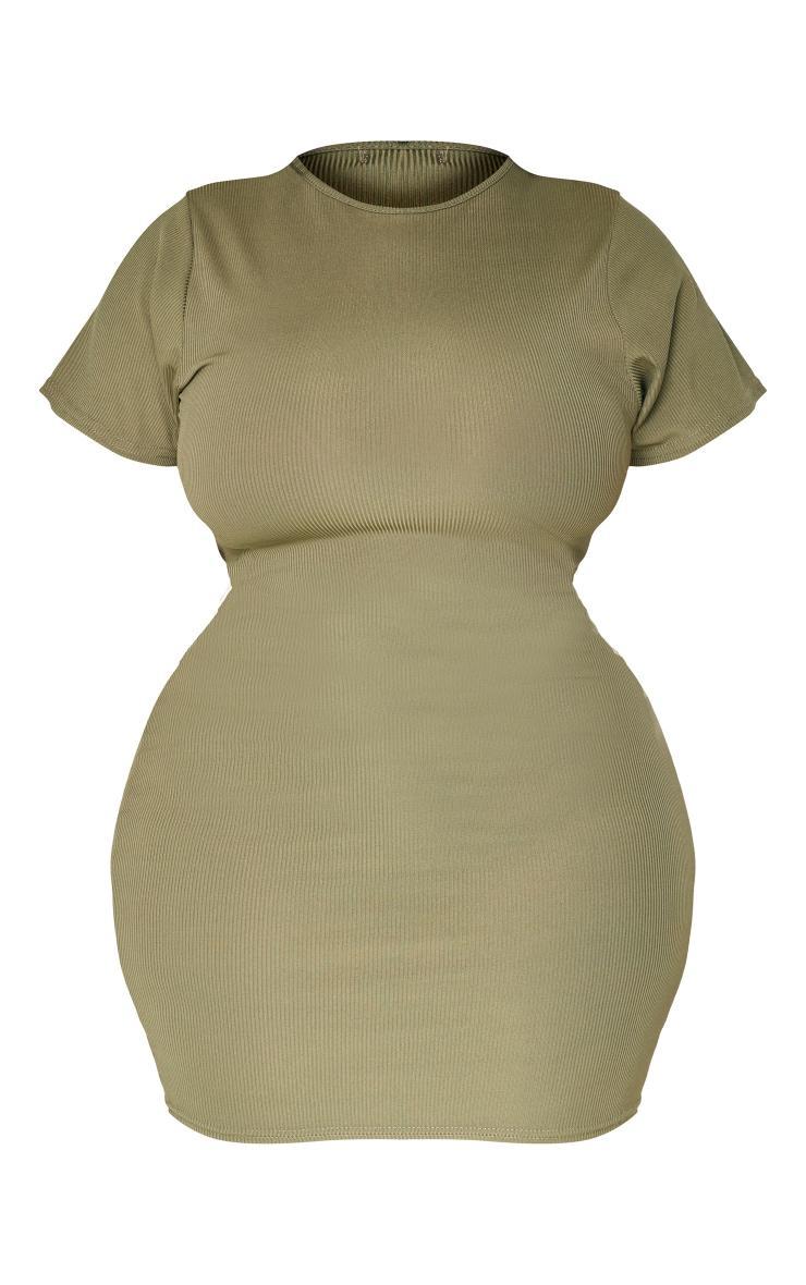 Plus Khaki Rib Cap Sleeve Dress Product Image