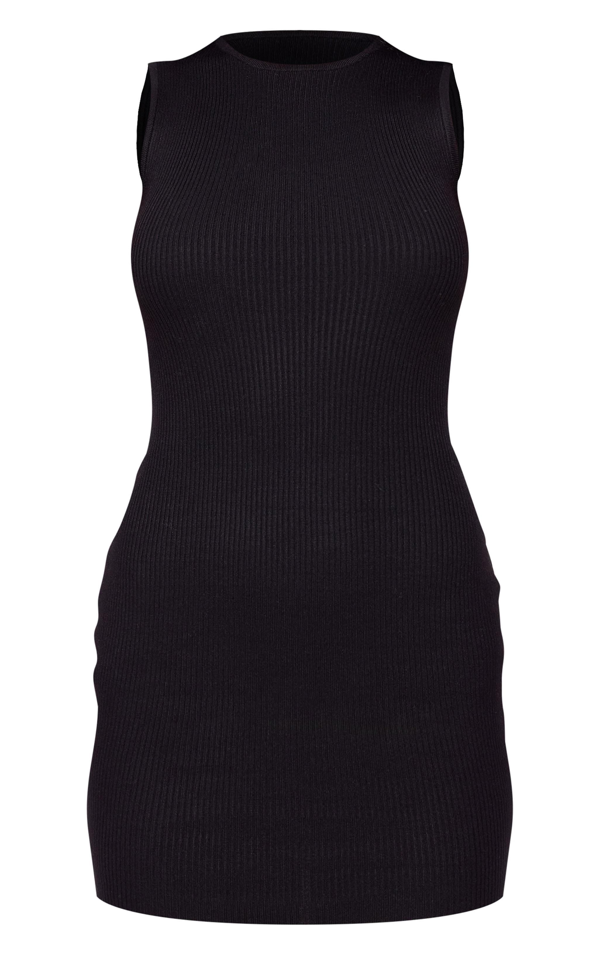 Black Basic Knitted Bodycon Dress Product Image