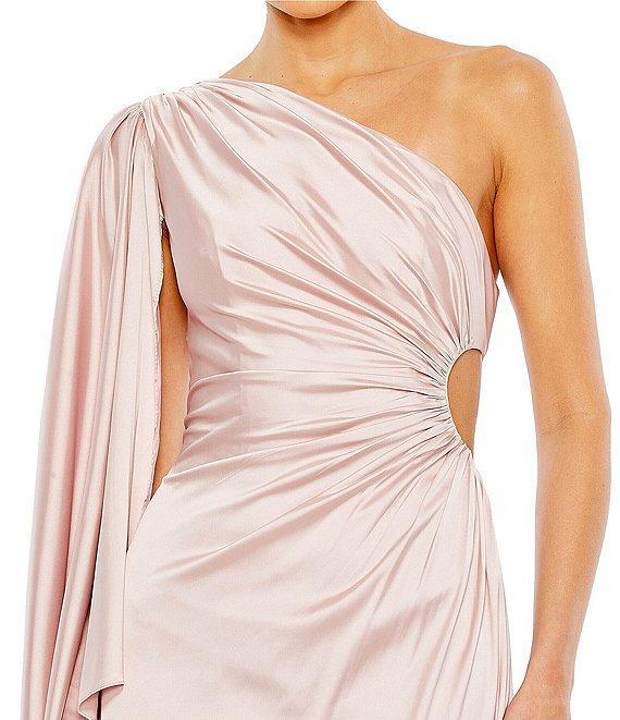 Mac Duggal One Shoulder Long Cape Sleeve Ruched Side Cut-Out Gown Product Image
