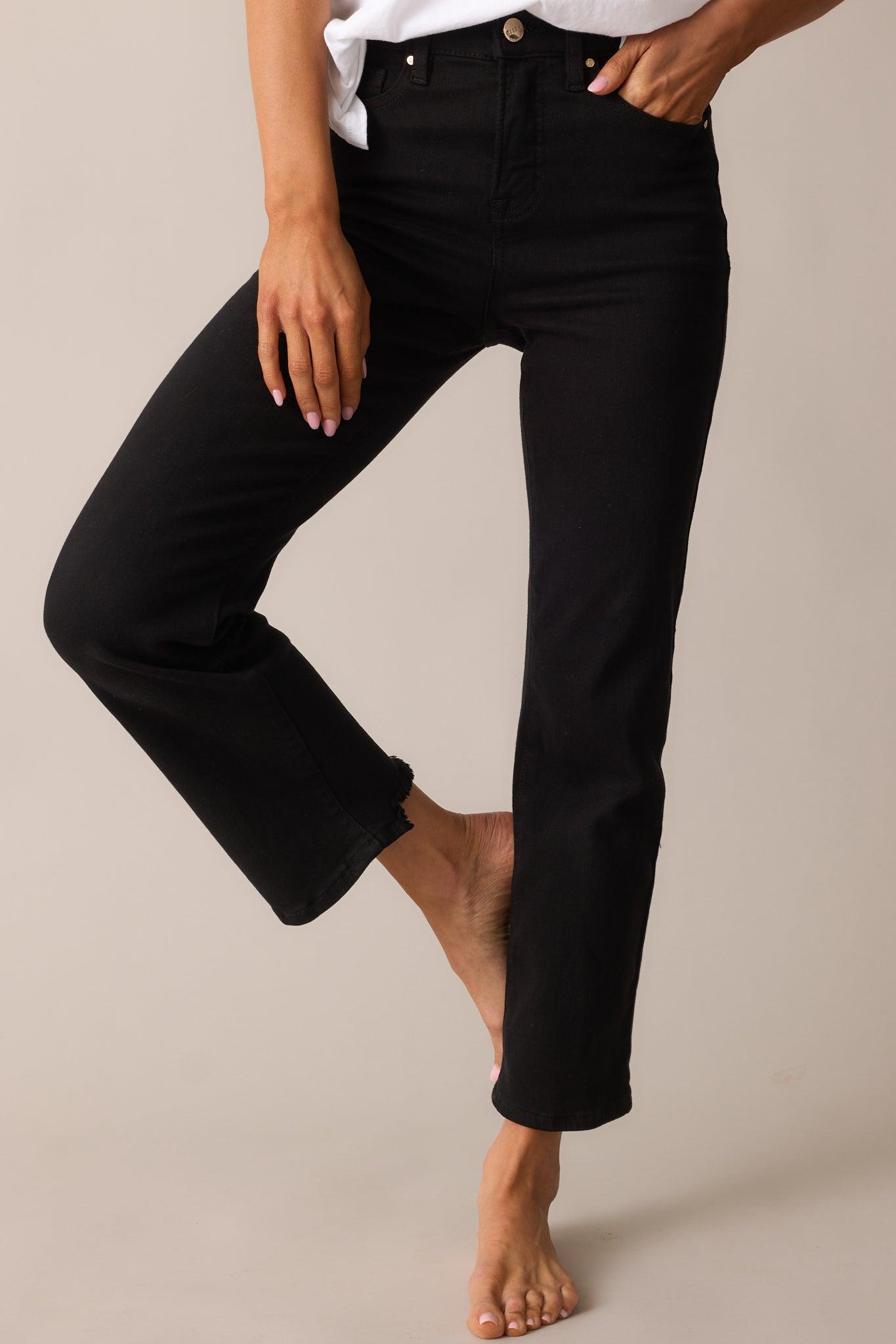 Soft Shadows Black Straight Leg Cropped Raw Hem Jeans Product Image