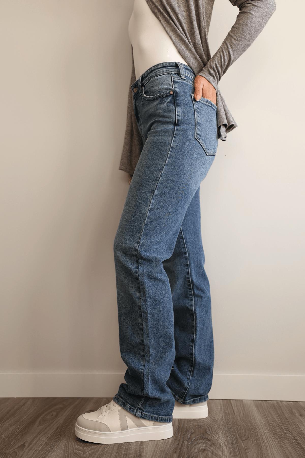 Medium Wash High Rise Relaxed Straight Leg Jeans - FINAL SALE Product Image
