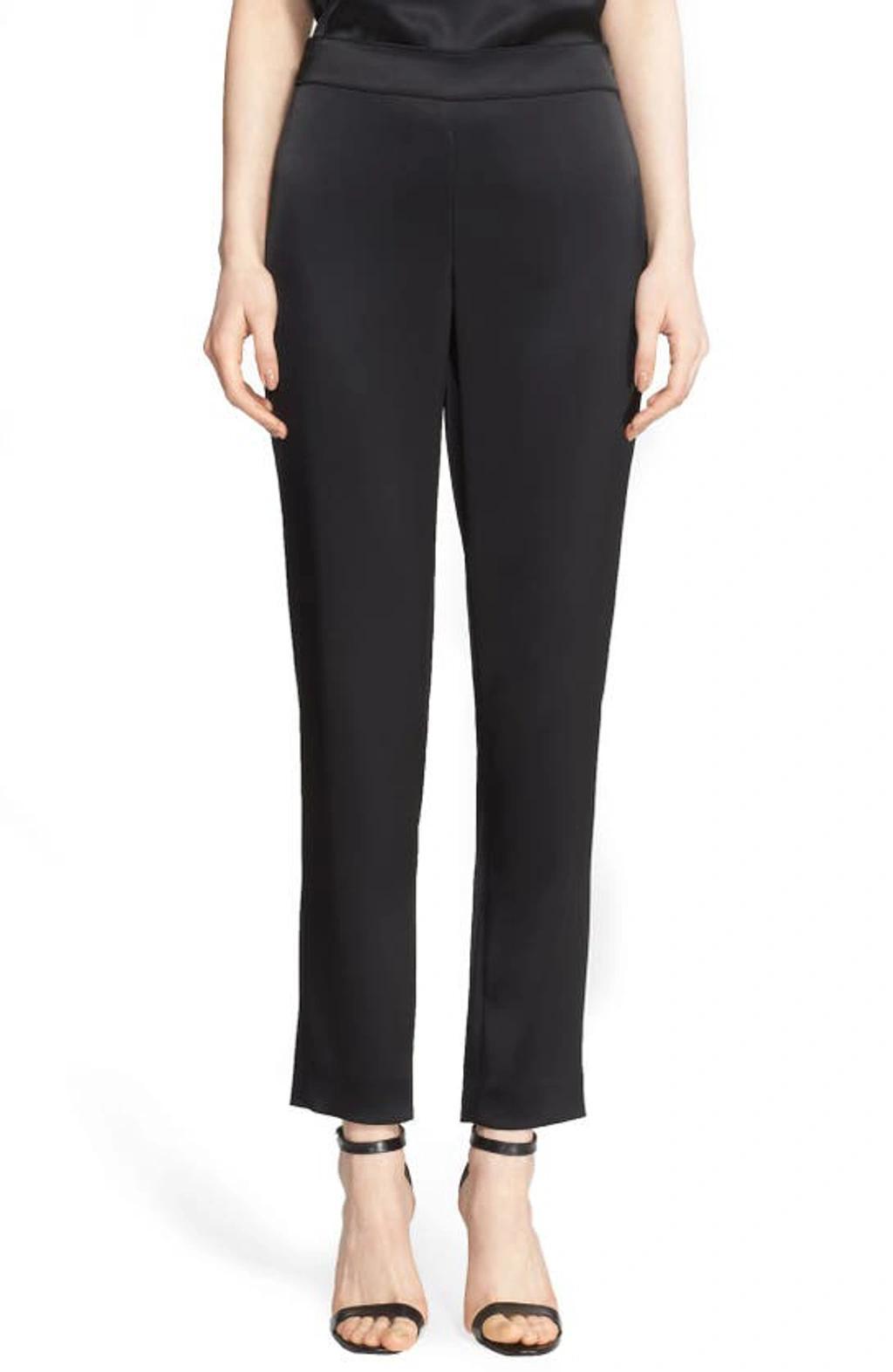 ST JOHN Liquid Satin Side Zip Cropped Pants In Caviar Product Image