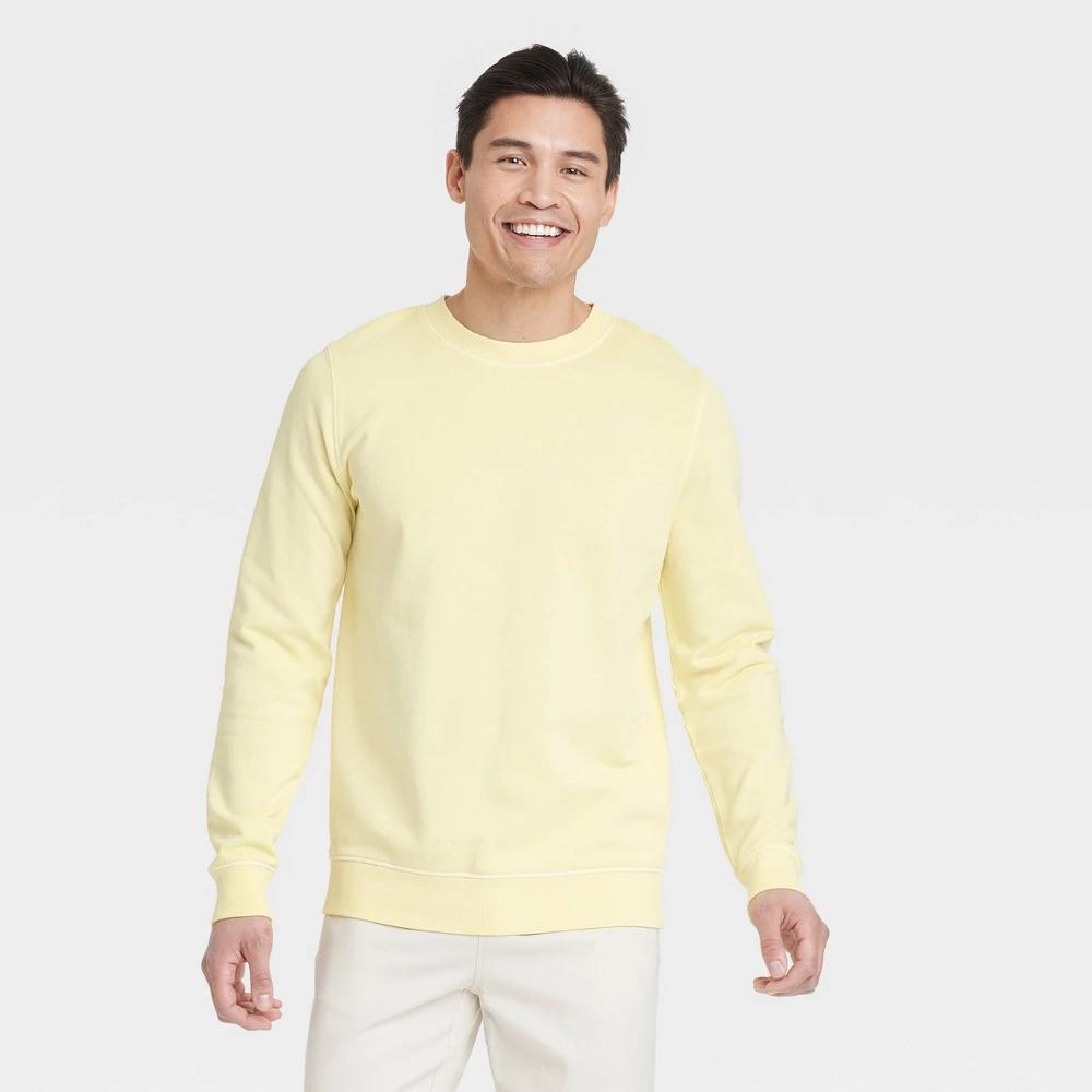 Mens French Terry Crewneck Pullover Sweatshirt - Goodfellow & Co Light Yellow L Product Image