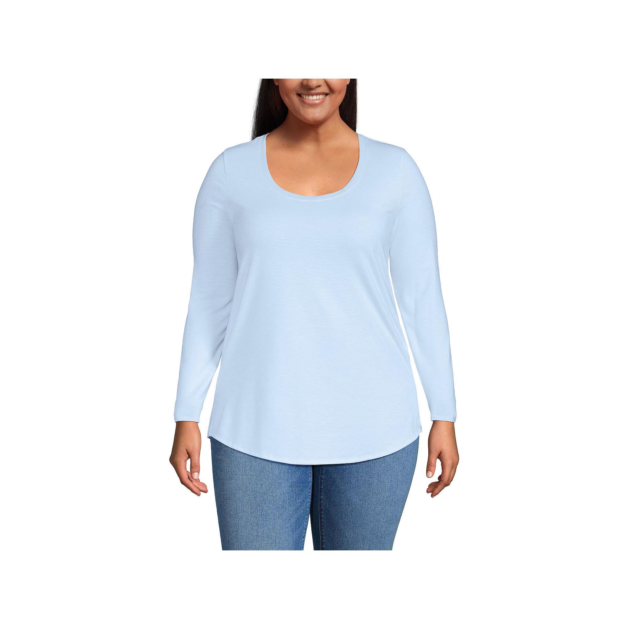 Plus Size Lands' End Long Sleeve Power Performance Tunic Tee, Women's, Size: 3XL, Black Pinstripe Product Image