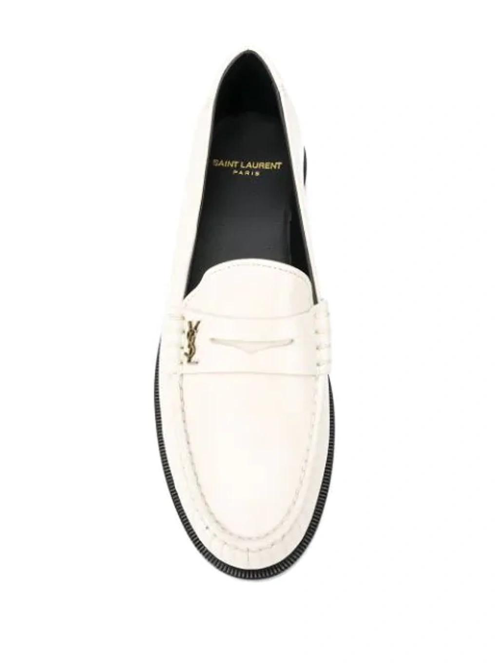 SAINT LAURENT Monogram-plaque Slip-on Loafers In Pearl Product Image